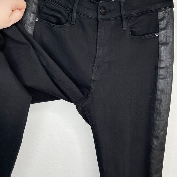 Frame Denim Le High Rise Straight Black Noir Coated Tuxedo Side Stripe Jeans 26 - Picture 7 of 14